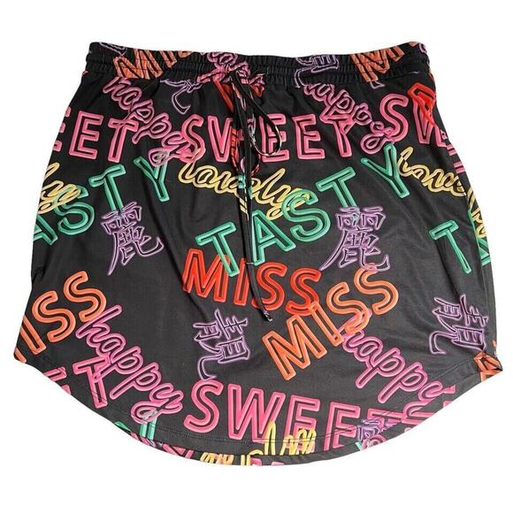 Curve Letter Graphics Stretch Mini Skirt Pull on XL Hip Hop Party Sporty - Picture 2 of 9